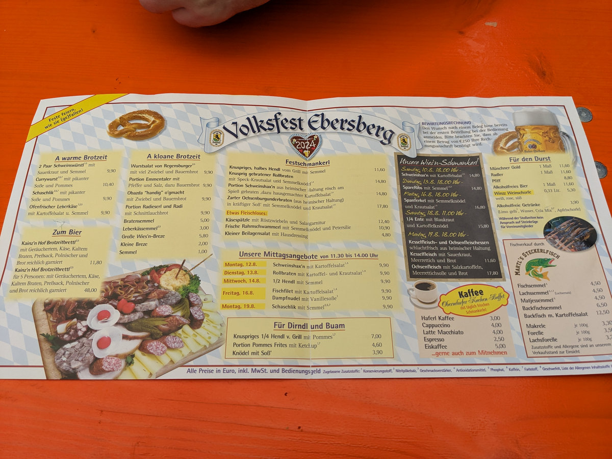 Speisekarte Ebersberger Volksfest 2024