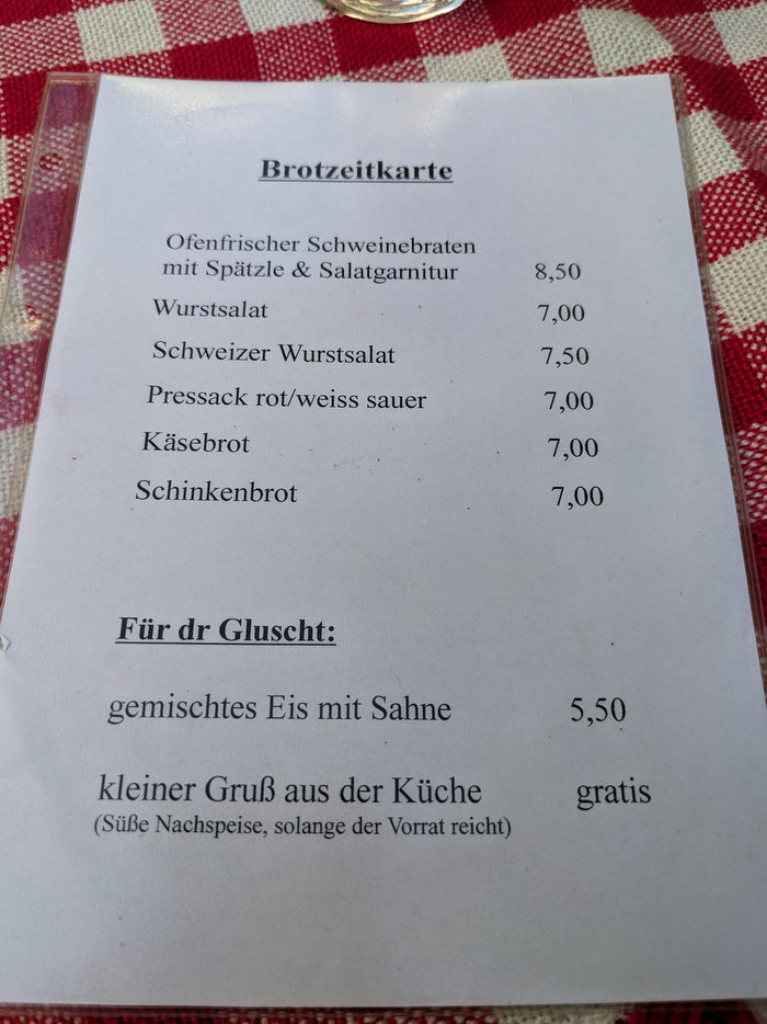 Speisekarte Hirsch Baisweil vom Tag des Besuchs